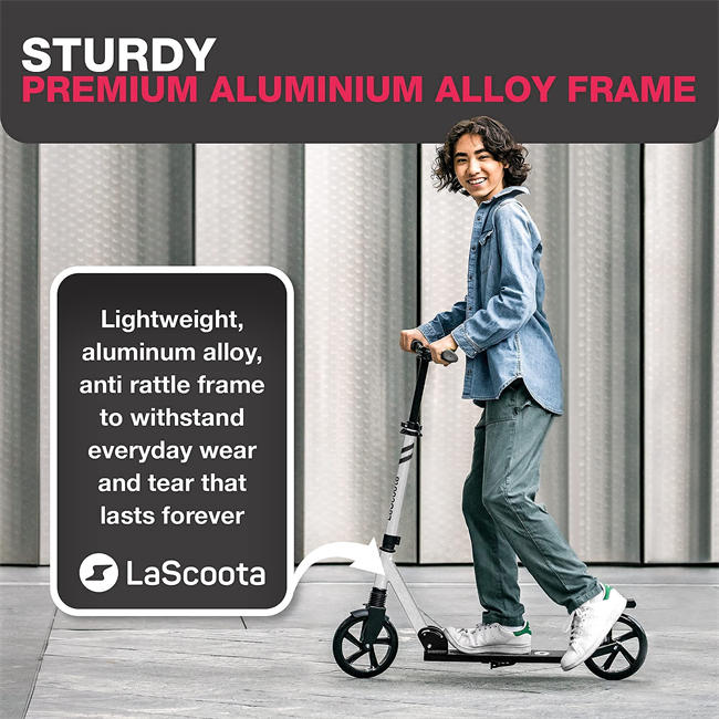 LaScoota Professional Scooter for Ages 6+, Teens & Adults I Lightweight & Big Sturdy Wheels for Kids, Teen and Adults. A Foldable Kick Scooter for Indoor & Outdoor Fun. Great Gift & Toy. Up to 220 lbs